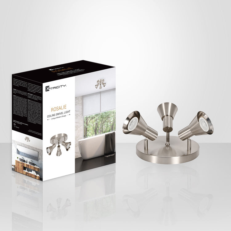 Xtricity - Luminaire Directionnel à 3 Tête, Largeur de 9.06", De la Collection Rosalie, Nickel - Simple Boutique