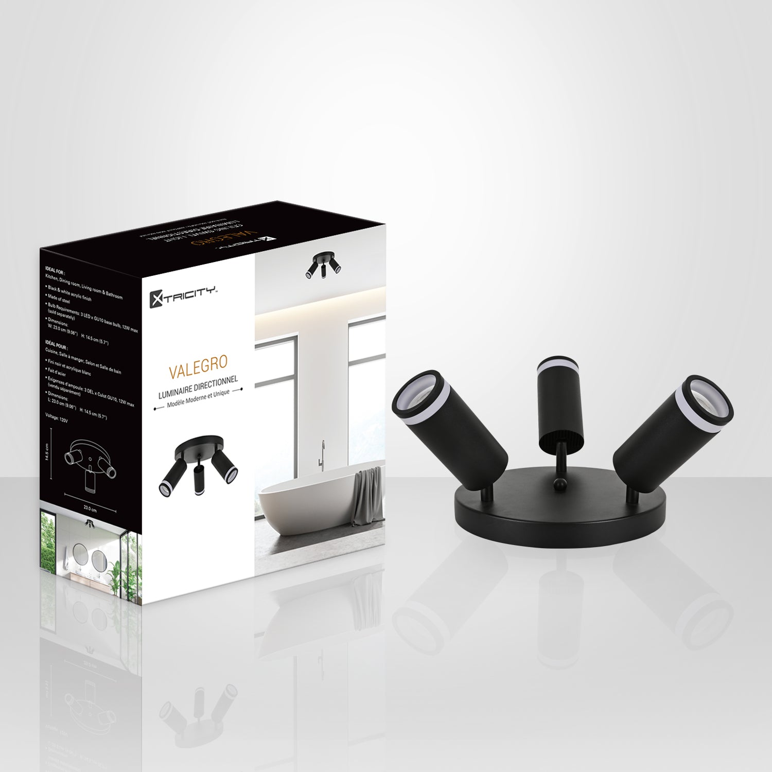 Xtricity - Luminaire Directionnel à 3 Tête, Largeur de 9.06", De la Collection Valegro, Noir - Simple Boutique