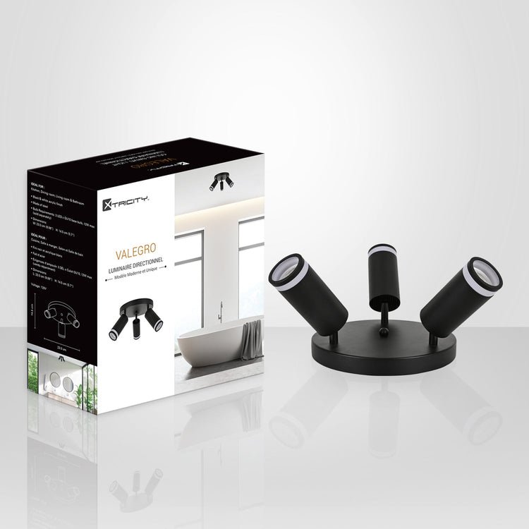 Xtricity - Luminaire Directionnel à 3 Tête, Largeur de 9.06", De la Collection Valegro, Noir - Simple Boutique