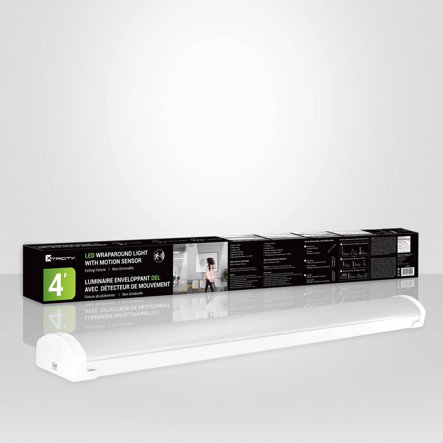 Xtricity - Luminaire Enveloppant DEL avec Détecteur de Mouvement, Longeur de 4 Pieds, 55W, 4000K Blanc Froid - Simple Boutique