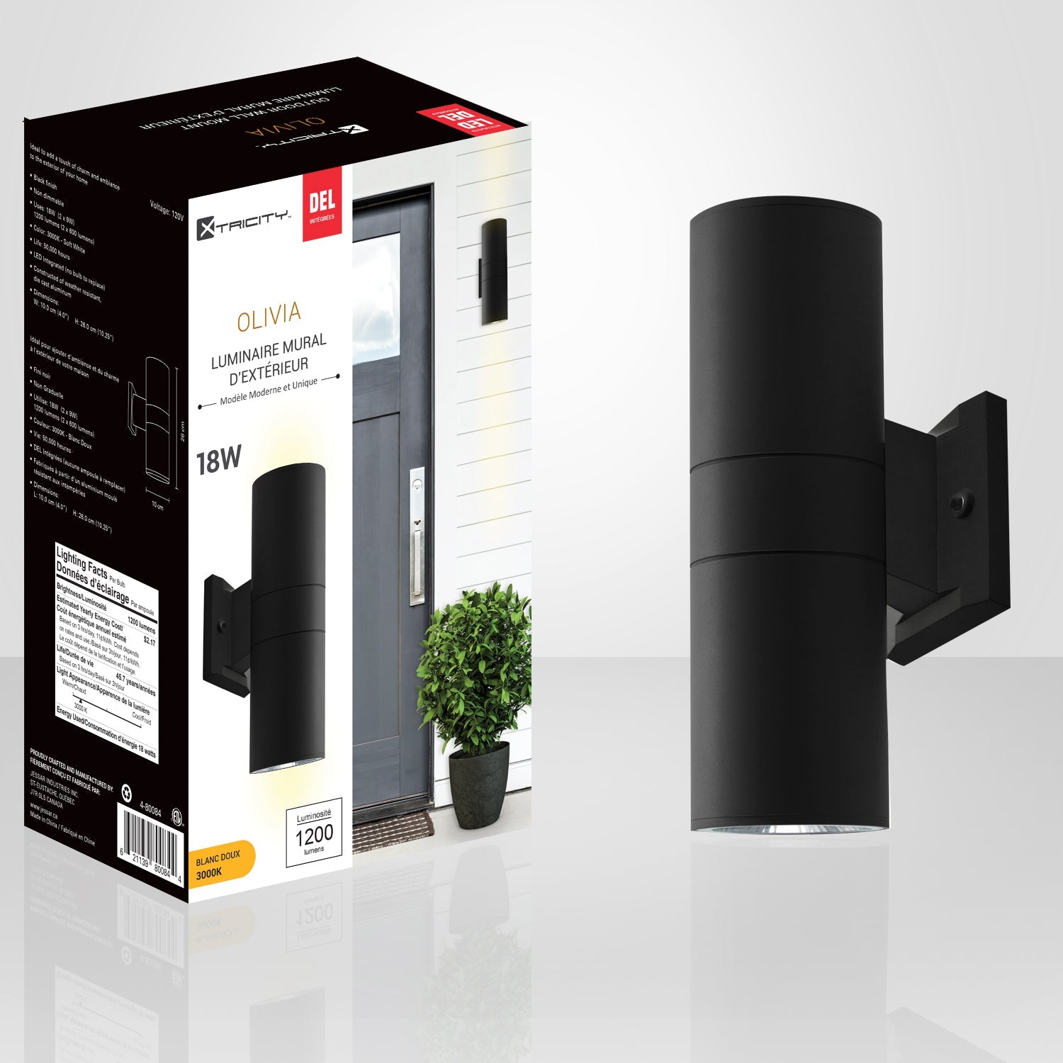 Xtricity - Luminaire Mural Extérieur DEL, 18w/120v/3000k, Éclairage Blanc Doux, De la Collection Olivia, Noir - Simple Boutique