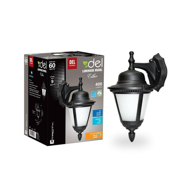Xtricity - Luminaire Mural Extérieur DEL, 9w/120v/3000k, Éclairage Blanc Doux, De la Collection Esther, Noir - Simple Boutique