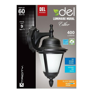 Xtricity - Luminaire Mural Extérieur DEL, 9w/120v/3000k, Éclairage Blanc Doux, De la Collection Esther, Noir - Simple Boutique