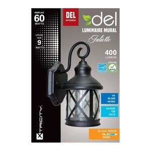 Xtricity - Luminaire Mural Extérieur DEL, 9w/120v/3000k, Éclairage Blanc Doux, De la Collection Juliette, Noir - Simple Boutique