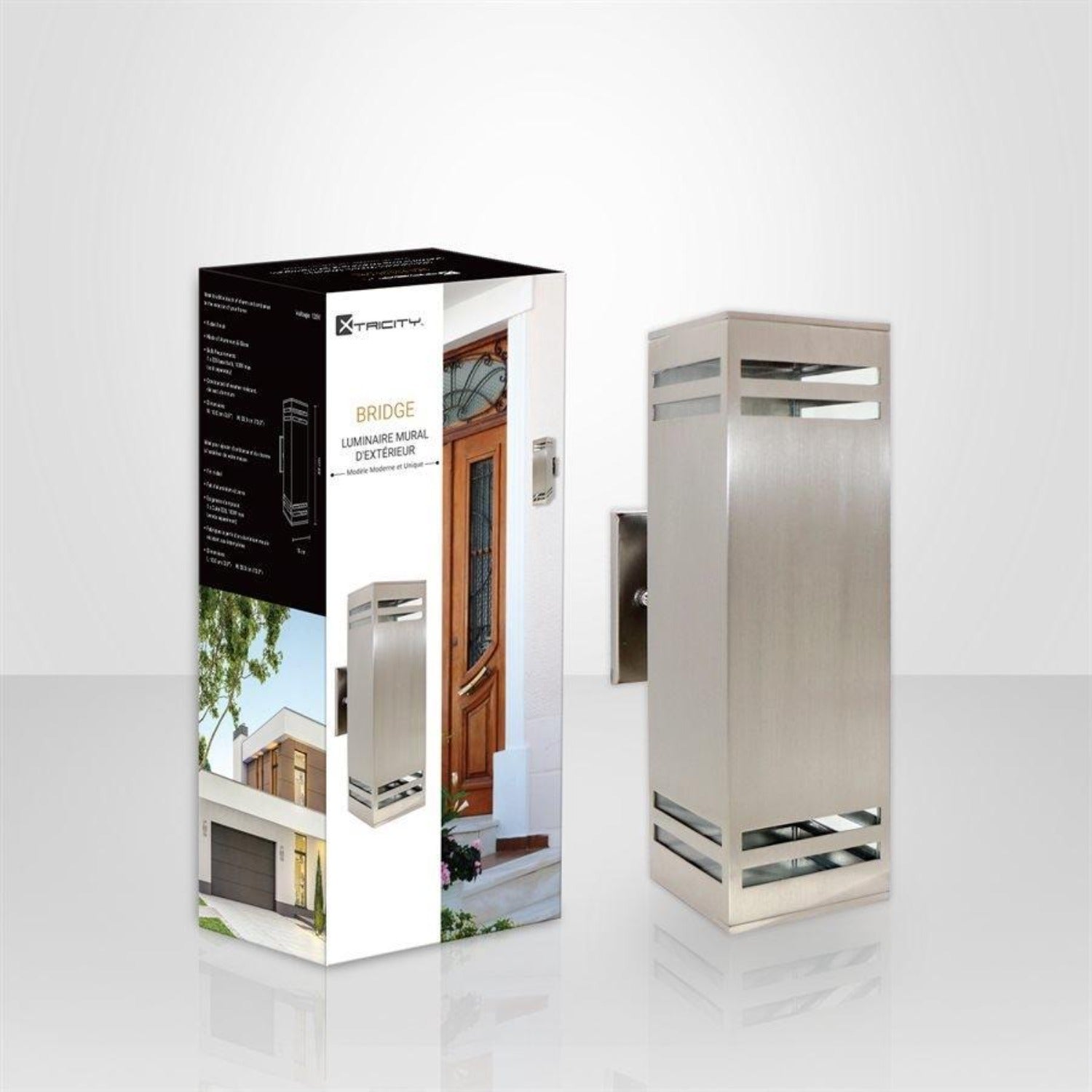 Xtricity - Luminaire Mural Extérieur, Hauteur de 13'', De la Collection Bridge, Nickel - Simple Boutique
