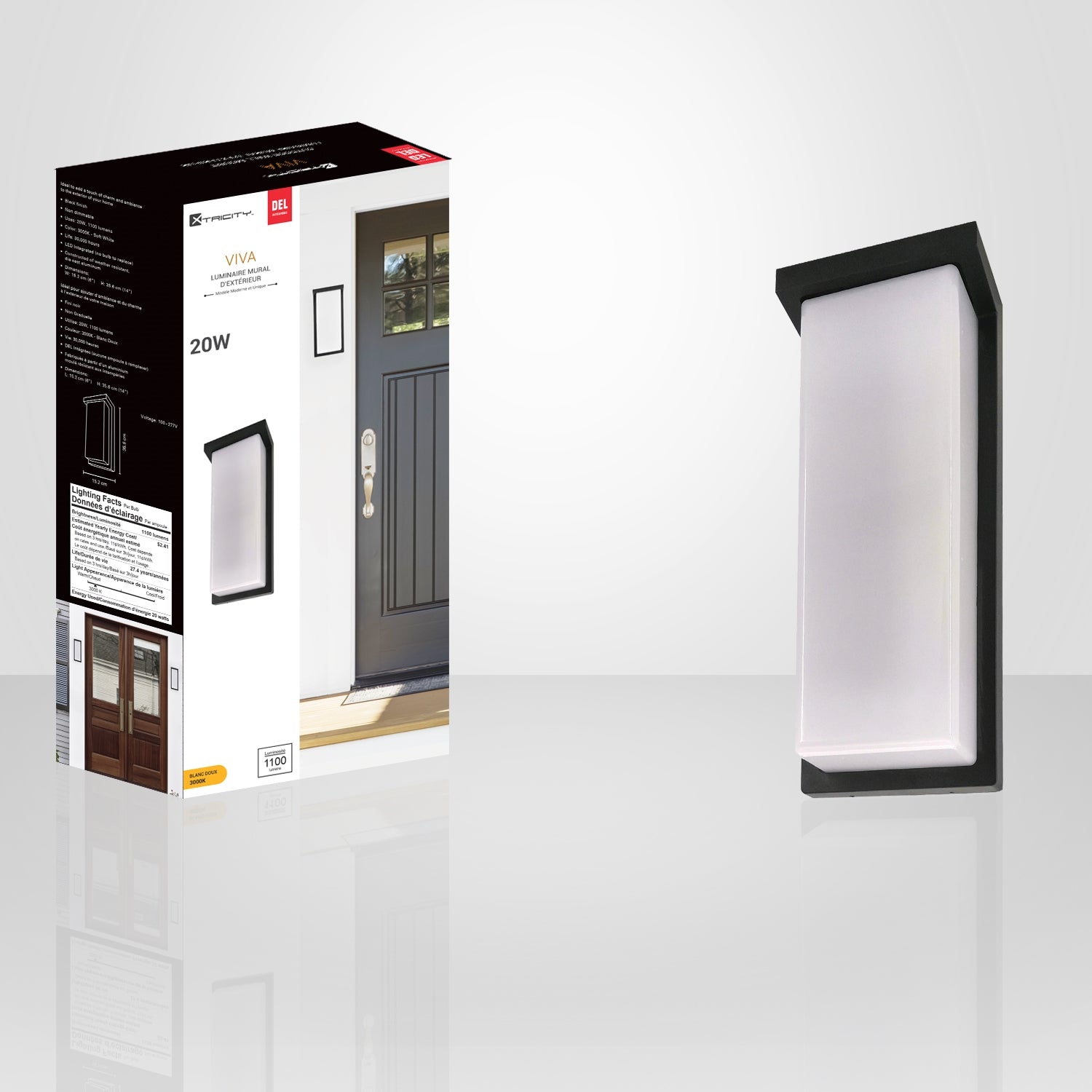 Xtricity - Luminaire Mural Extérieur avec DEL Inégrées, Hauteur de 14'', De la Collection Viva, Noir - Simple Boutique