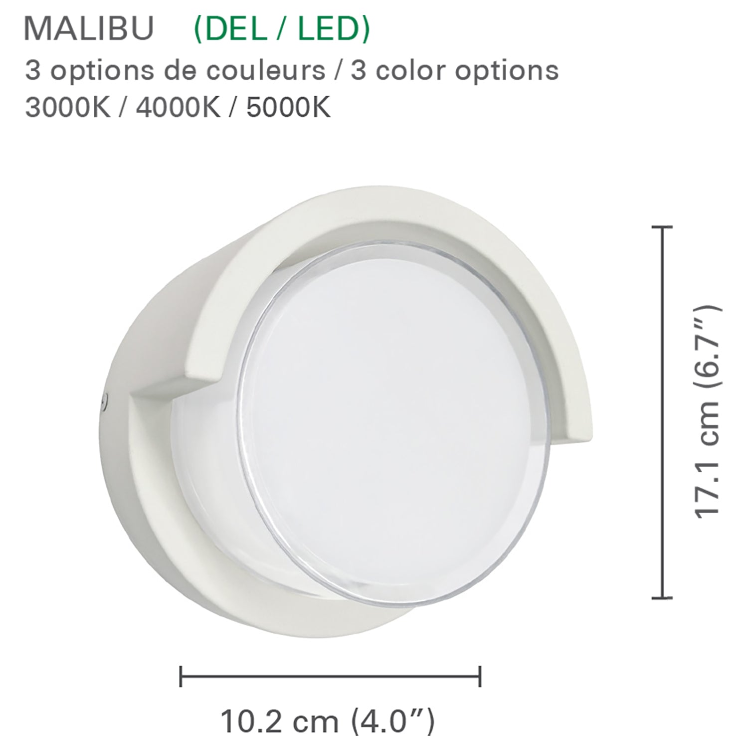 Xtricity - Luminaire Mural Extérieur avec DEL Intégrées, Diamètre de 4'', De la Collection Malibu, Blanc - Simple Boutique