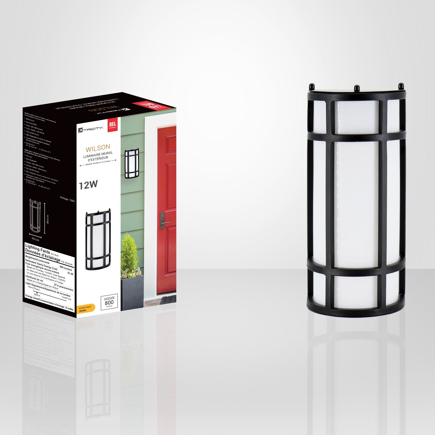 Xtricity - Luminaire Mural Extérieur avec DEL Intégrées, Hauteur de 12'', De la Collection Wilson, Noir - Simple Boutique