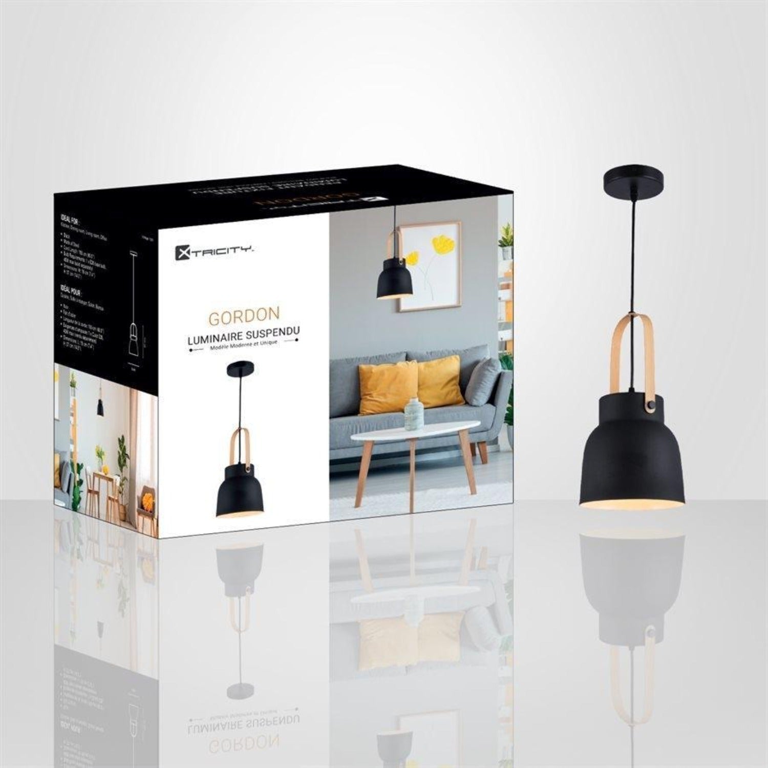 Xtricity - Luminaire Suspendu, Hauteur de 14.5'', De la Collection Gordon, Noir - Simple Boutique