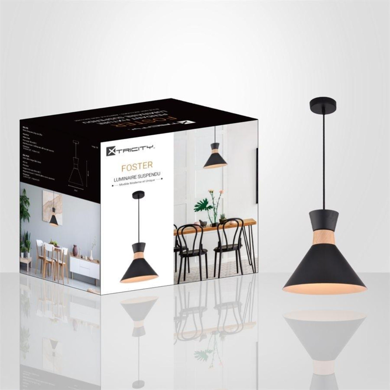 Xtricity - Luminaire Suspendu, Largeur 12.9'', De la Collection Foster, Noir - Simple Boutique