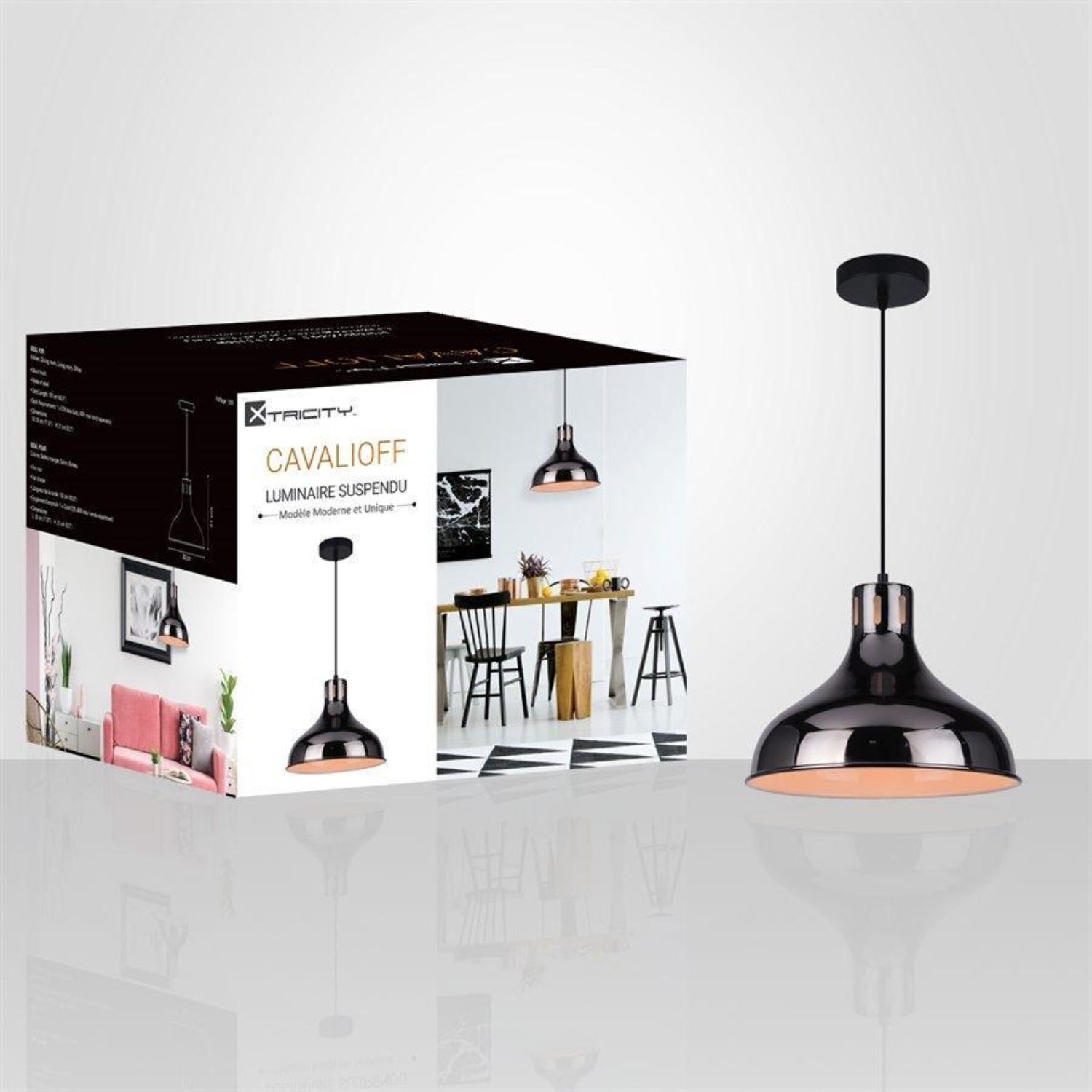 Xtricity - Luminaire Suspendu, Largeur de 11.8'', De la Collection Cavalioff, Noir Chrome - Simple Boutique