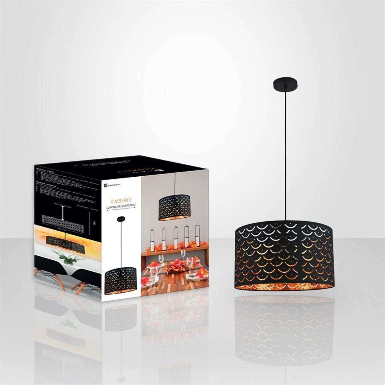 Xtricity - Luminaire Suspendu, Largeur de 11.8'', De la Collection Kimberly, Noir et Or - Simple Boutique