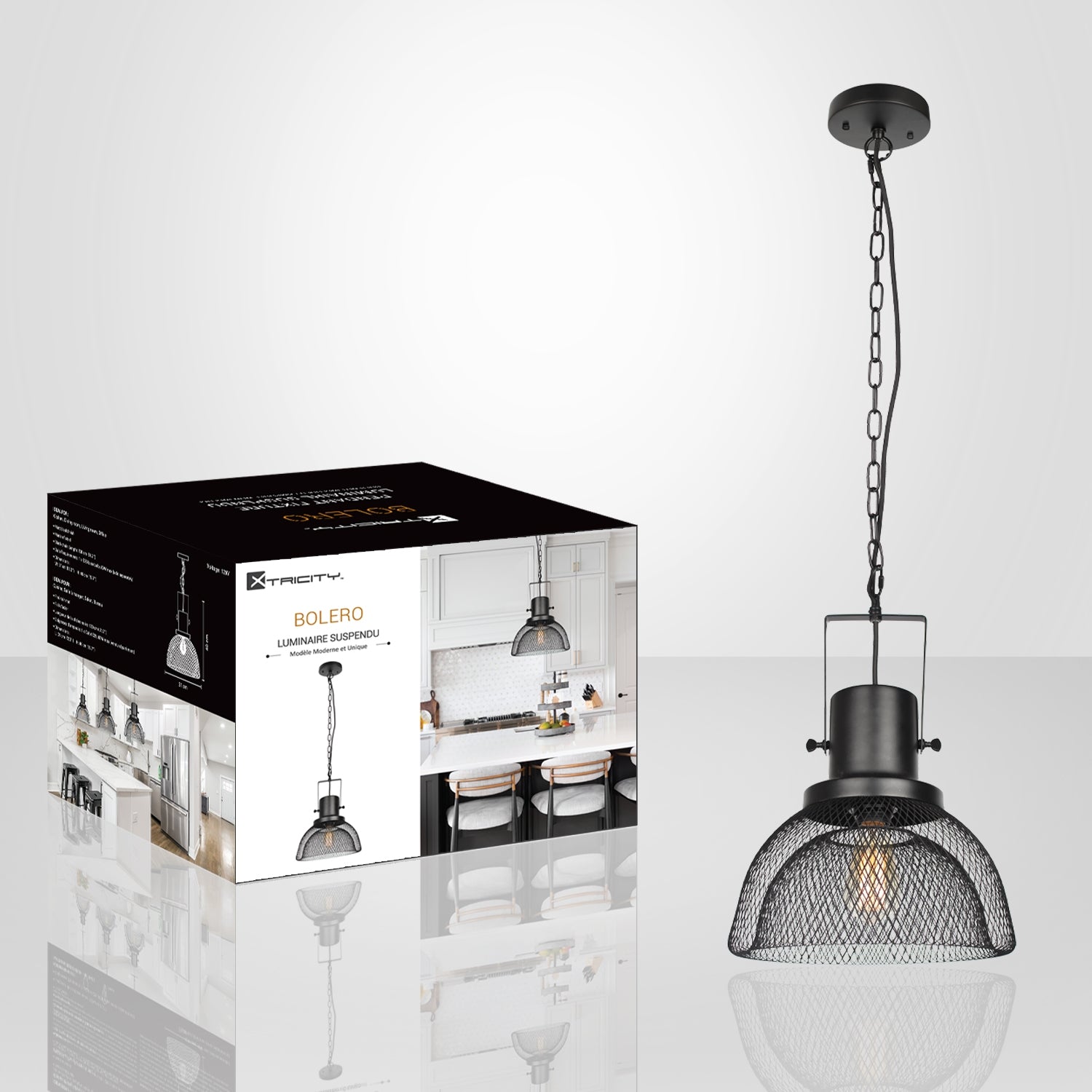 Xtricity - Luminaire Suspendu, Largeur de 12.2", De la Collection Bolero, Noir - Simple Boutique