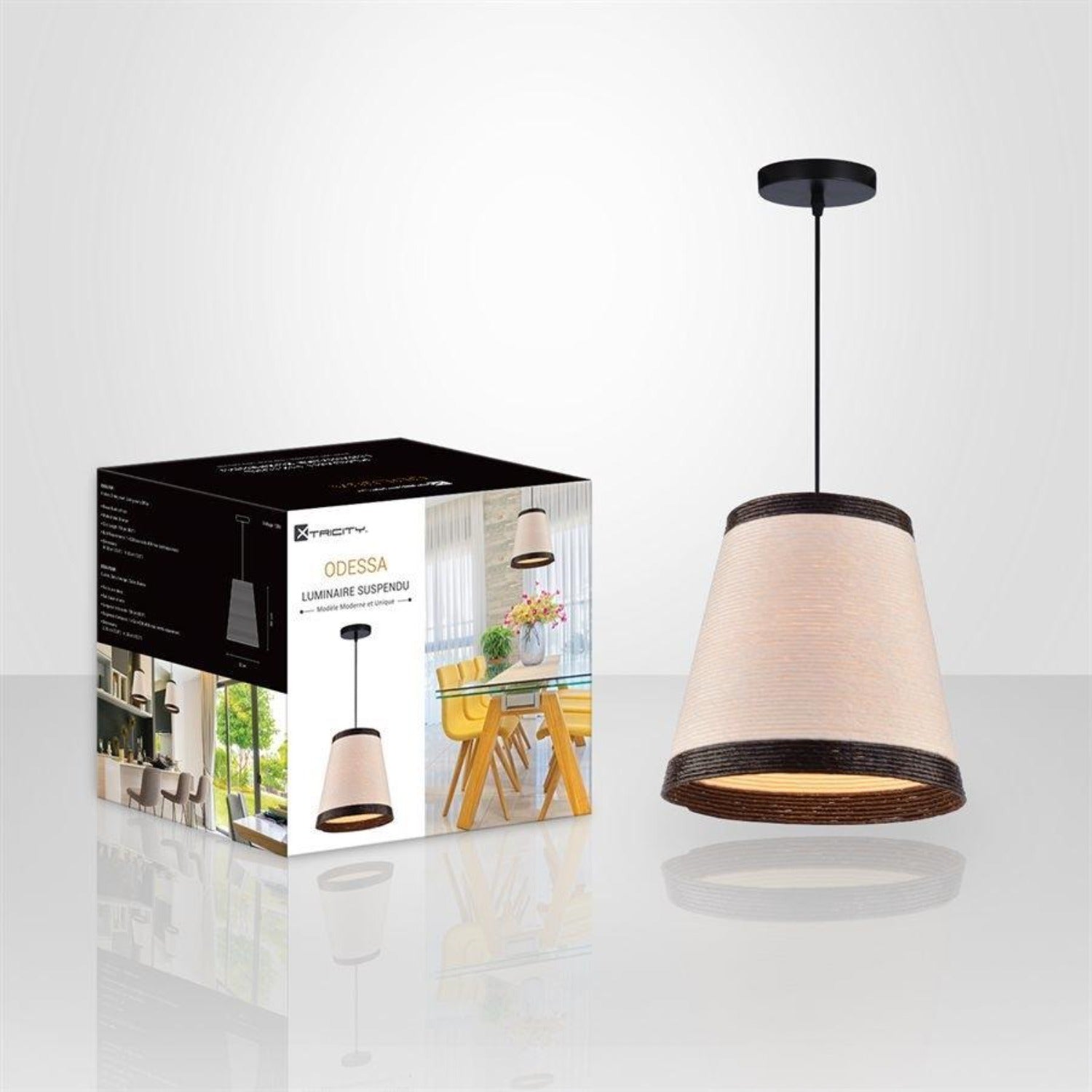 Xtricity - Luminaire Suspendu, Largeur de 12.6'', De la Collection Odessa, Noir et Blanc - Simple Boutique