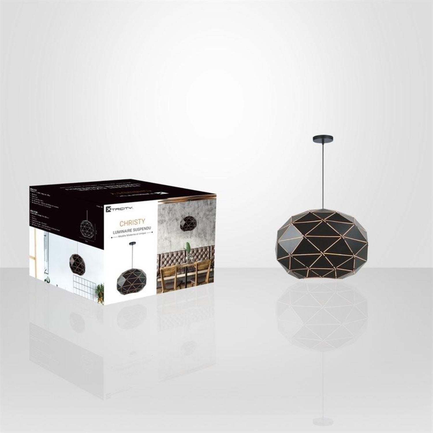 Xtricity - Luminaire Suspendu, Largeur de 13.77'', De la Collection Christy, Noir - Simple Boutique