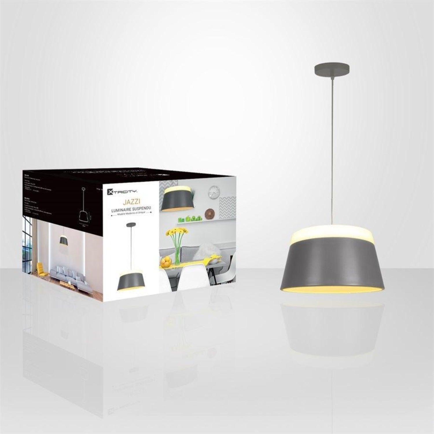 Xtricity - Luminaire Suspendu, Largeur de 13.77'', De la Collection Jazzi, Gris - Simple Boutique