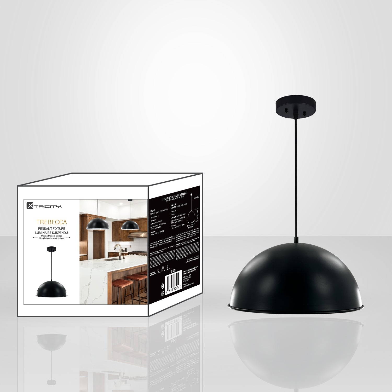 Xtricity - Luminaire Suspendu, Largeur de 14.17", De la Collection Trebecca, Noir - Simple Boutique