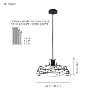 Xtricity - Luminaire Suspendu, Largeur de 15.7'', De la Collection Veronica, Noir - Simple Boutique
