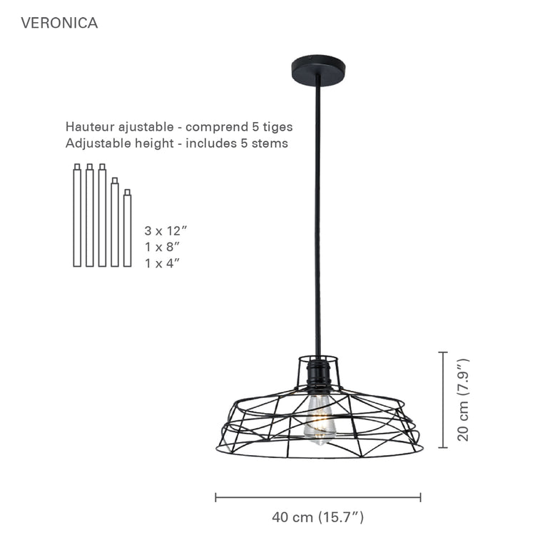 Xtricity - Luminaire Suspendu, Largeur de 15.7'', De la Collection Veronica, Noir - Simple Boutique