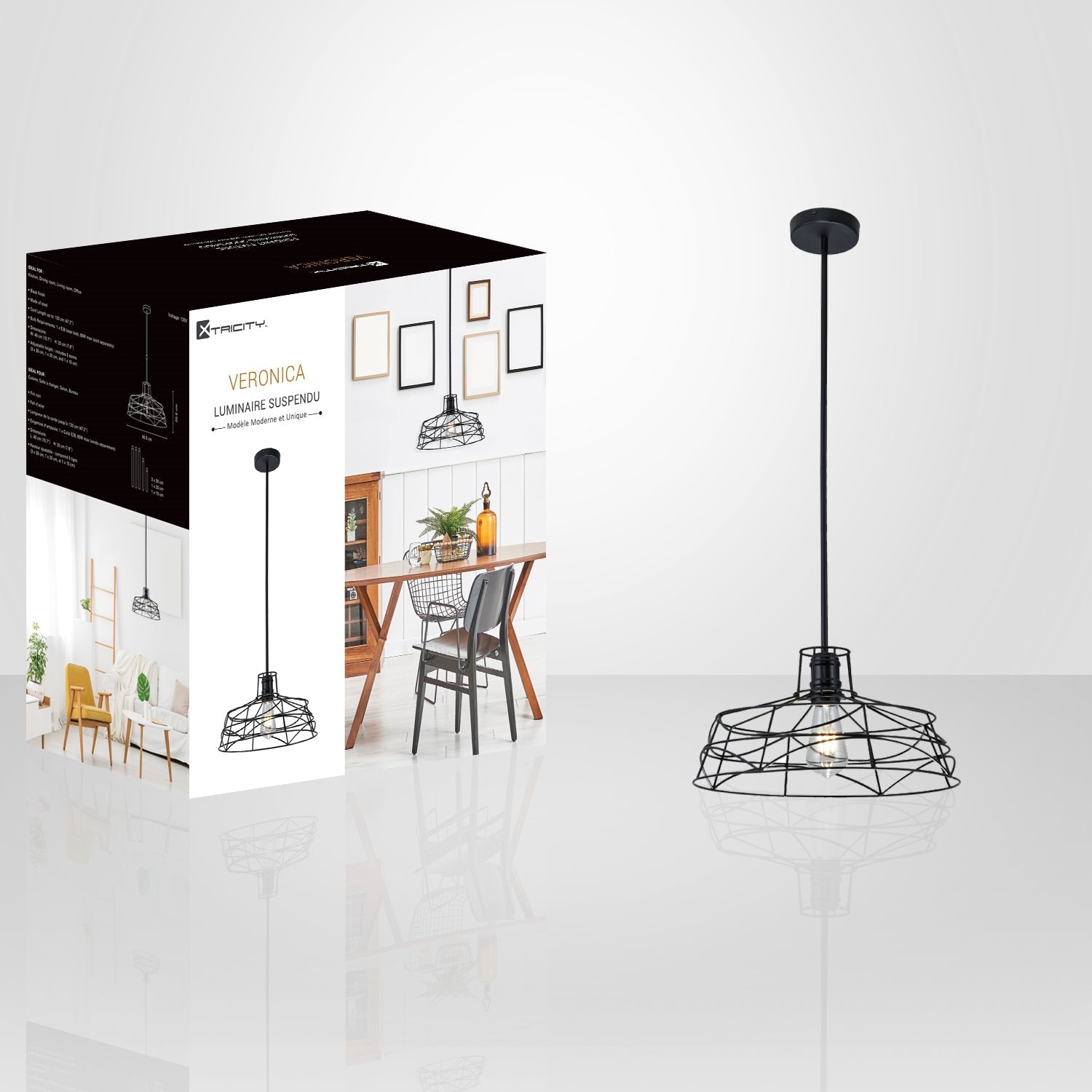 Xtricity - Luminaire Suspendu, Largeur de 15.7'', De la Collection Veronica, Noir - Simple Boutique