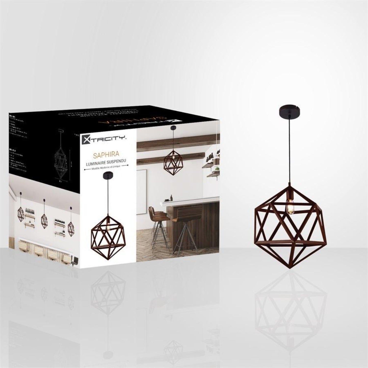 Xtricity - Luminaire Suspendu, Largeur de 17.71'', De la Collection Saphira, Noir - Simple Boutique