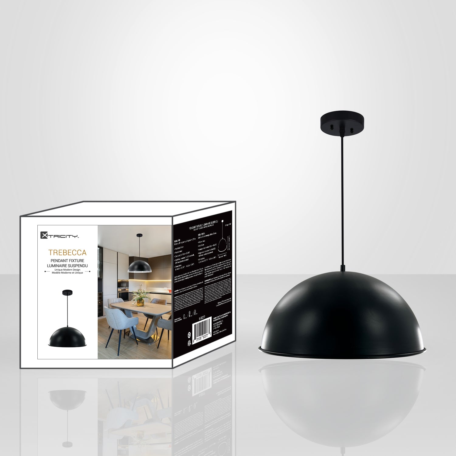 Xtricity - Luminaire Suspendu, Largeur de 17.91", De la Collection Trebecca, Noir - Simple Boutique