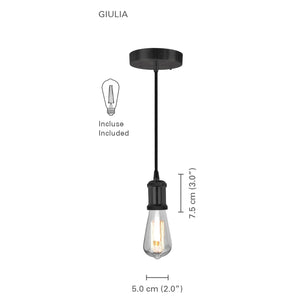 Xtricity - Luminaire Suspendu, Largeur de 2'', De la Collection Giulia, Noir - Simple Boutique