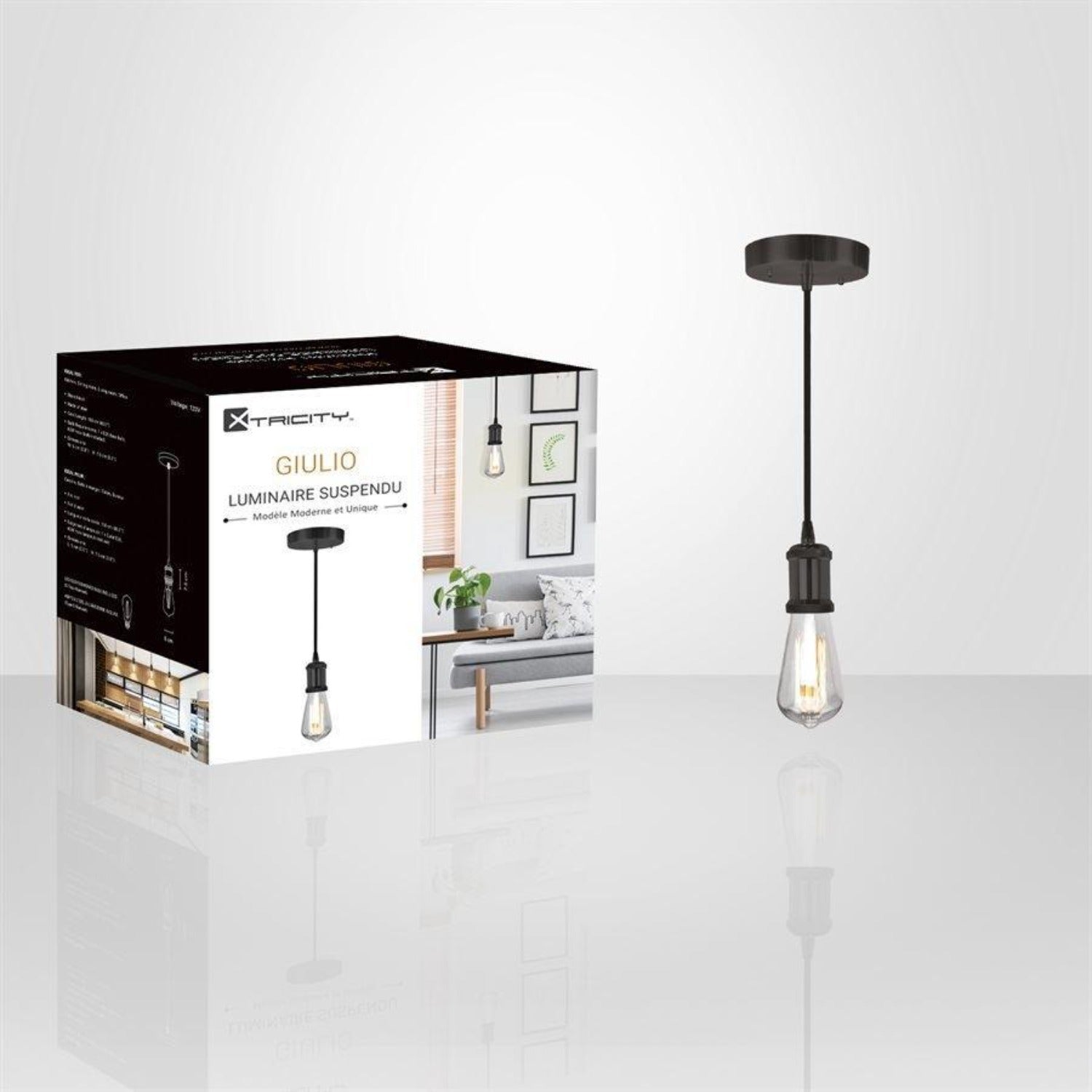 Xtricity - Luminaire Suspendu, Largeur de 2'', De la Collection Giulia, Noir - Simple Boutique