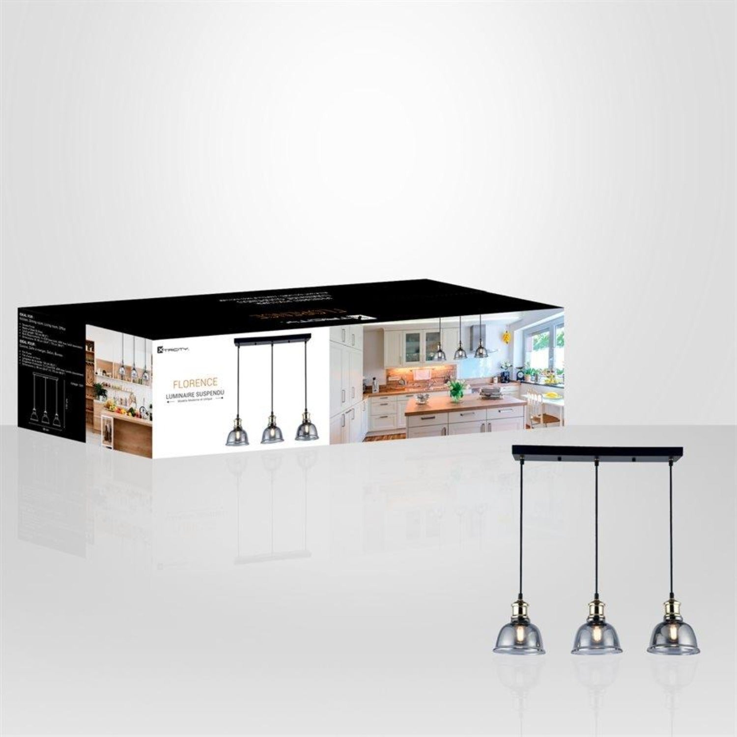 Xtricity - Luminaire Suspendu, Largeur de 23.6'', De la Collection Florence, Noir - Simple Boutique