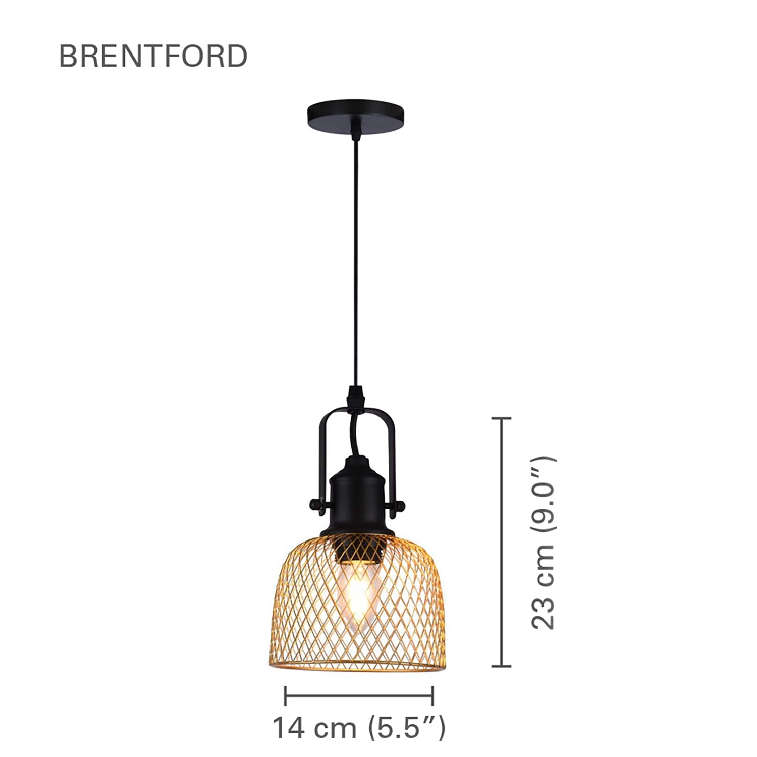 Xtricity - Luminaire Suspendu, Largeur de 5.5'', De la Collection Brentford, Noir et Or - Simple Boutique