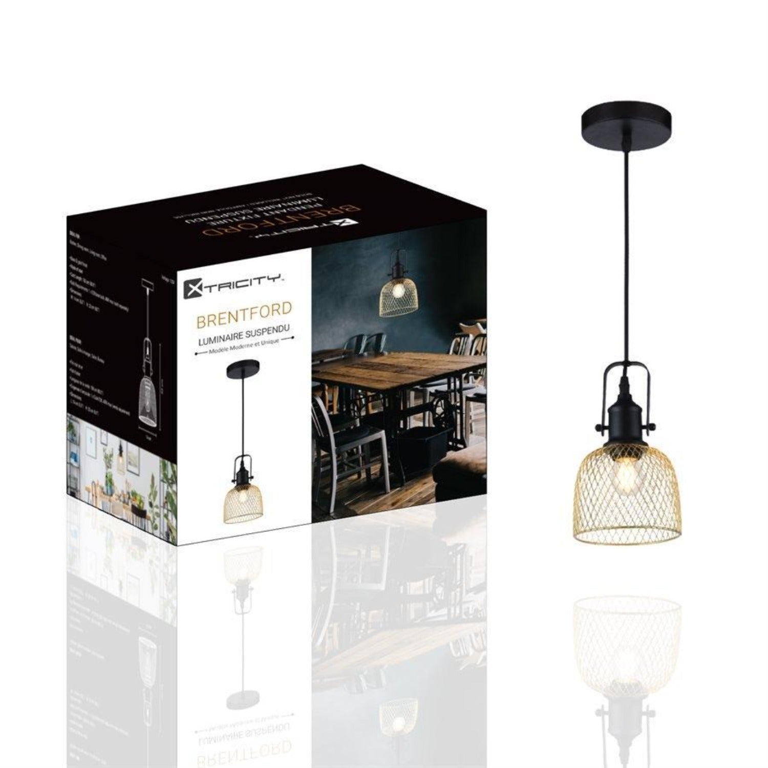 Xtricity - Luminaire Suspendu, Largeur de 5.5'', De la Collection Brentford, Noir et Or - Simple Boutique
