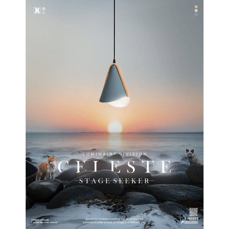 Xtricity - Luminaire Suspendu, Largeur de 7.5'', De la Collection Celeste, Gris et Bois - Simple Boutique