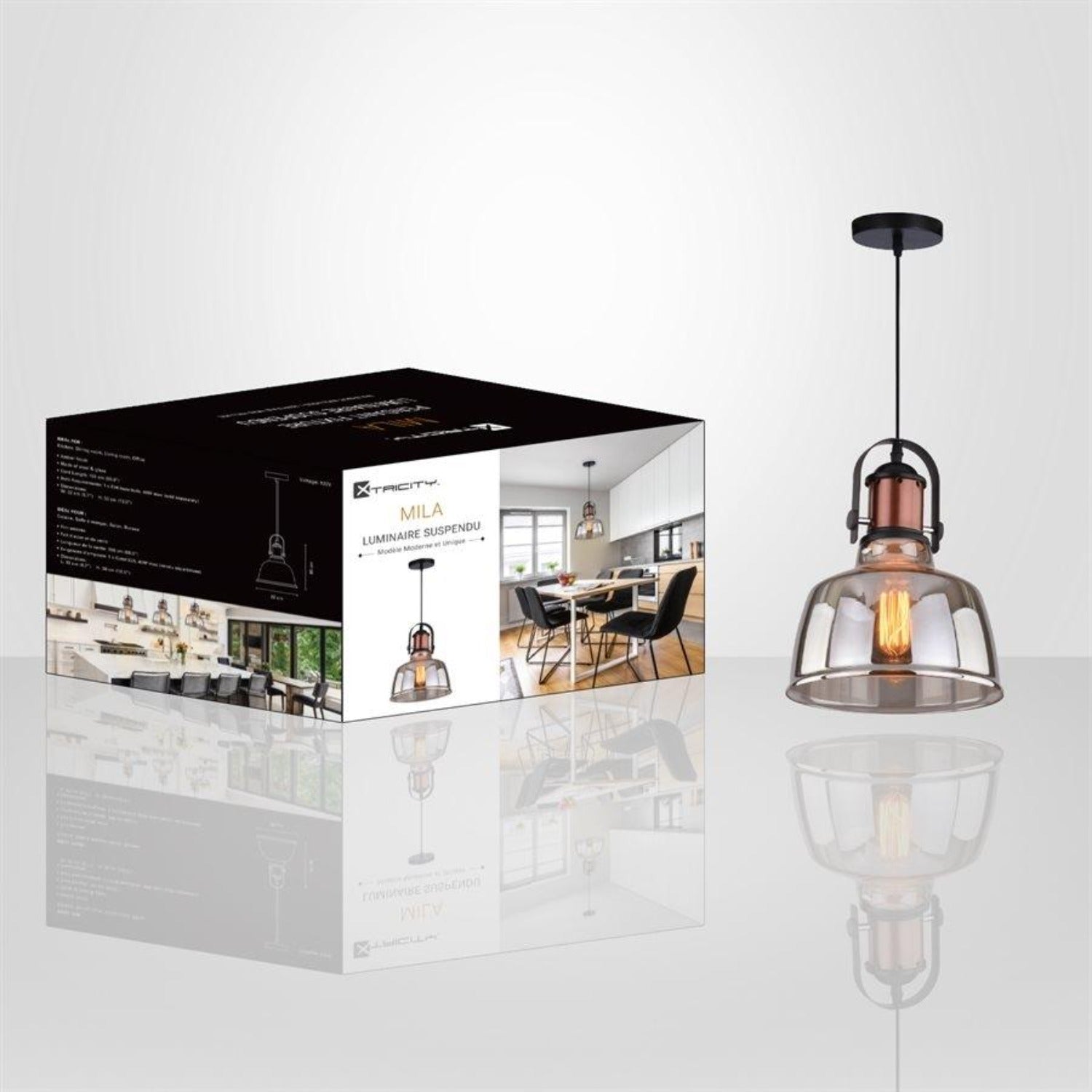 Xtricity - Luminaire Suspendu, Largeur de 8.7'', De la Colleciton Mila, Gris - Simple Boutique