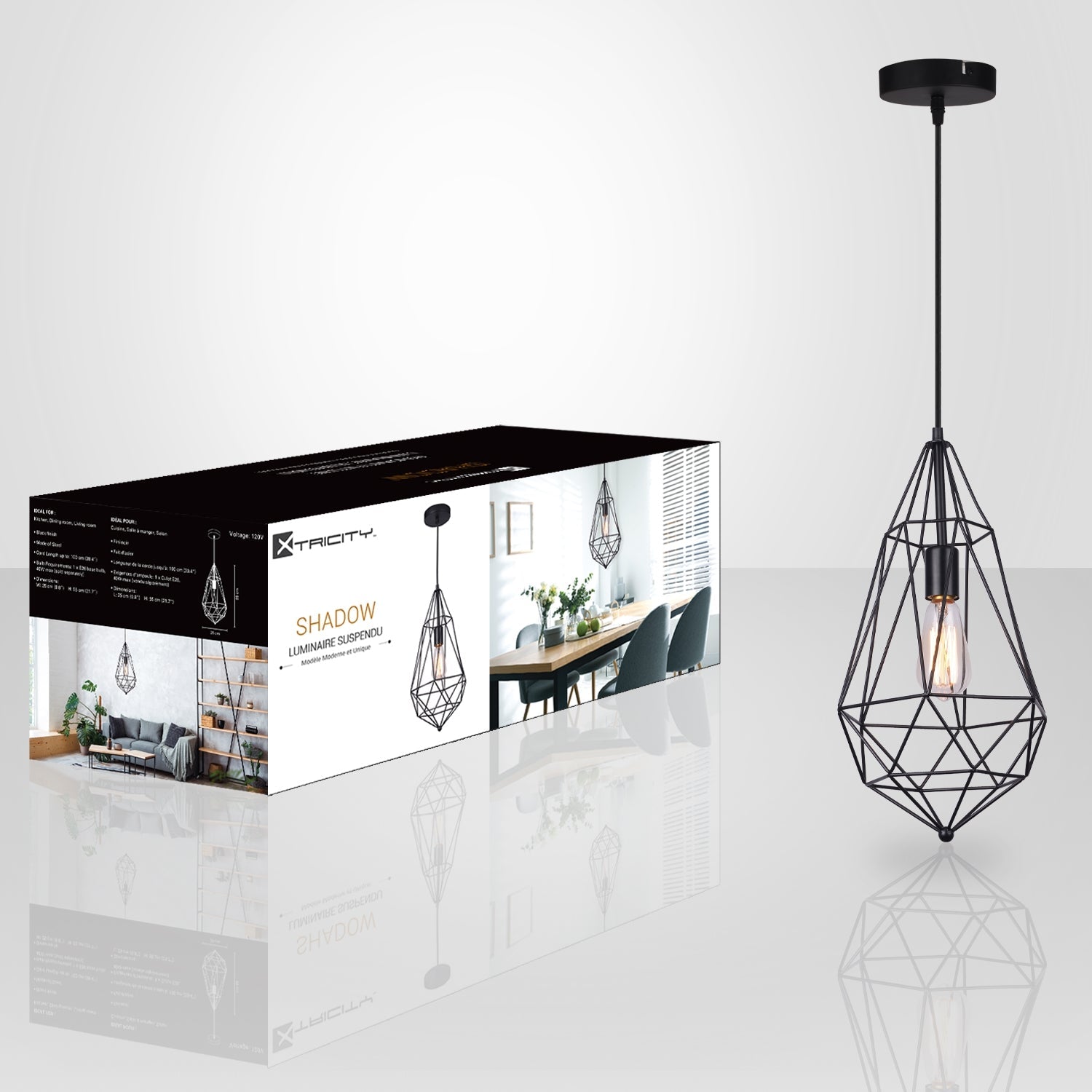 Xtricity - Luminaire Suspendu, Largeur de 9.8'', De la Collection Shadow, Noir - Simple Boutique