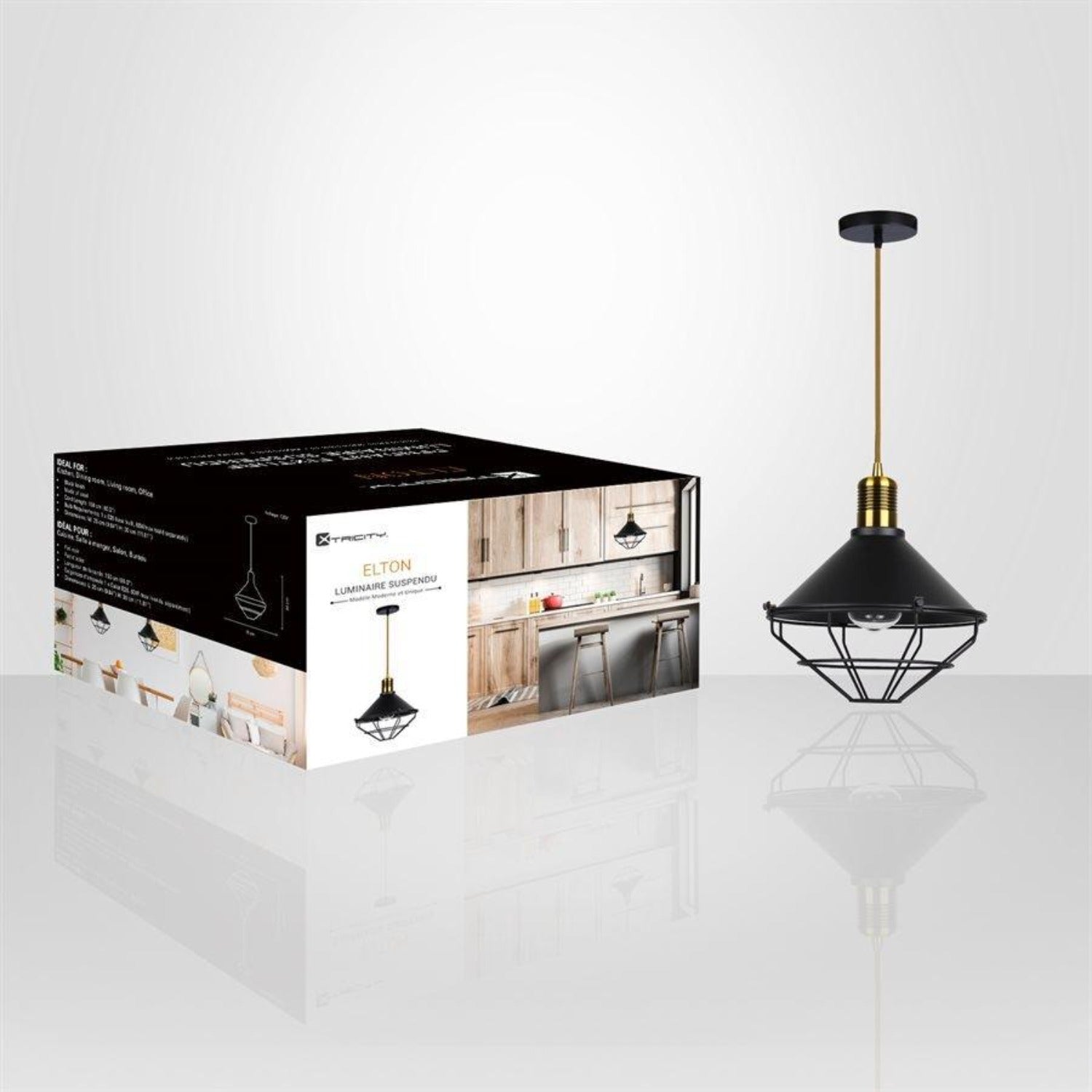 Xtricity - Luminaire Suspendu, Largeur de 9.84'', De la Collection Elton, Noir - Simple Boutique