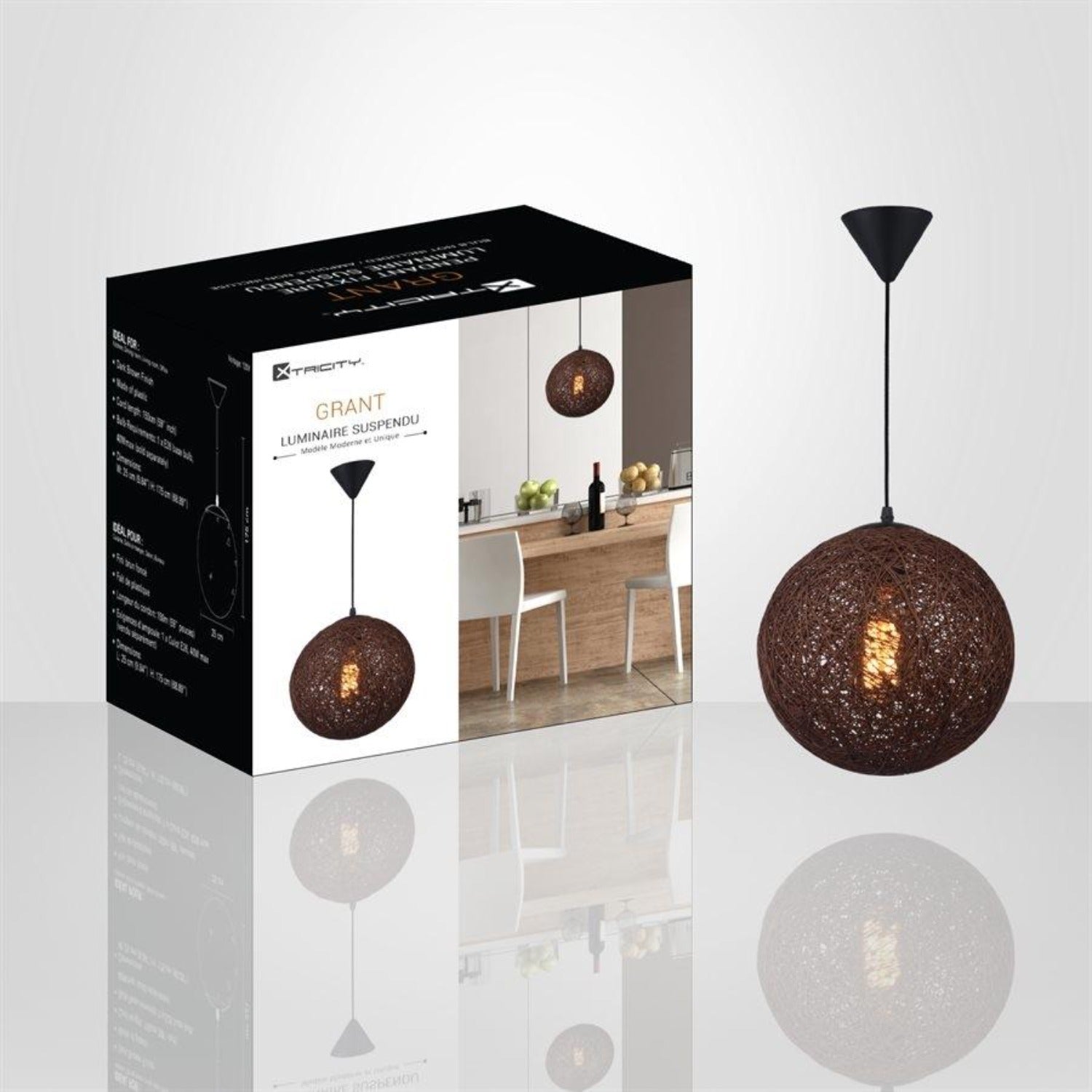 Xtricity - Luminaire Suspendu, Largeur de 9.84'', De la Collection Grant, Brun - Simple Boutique