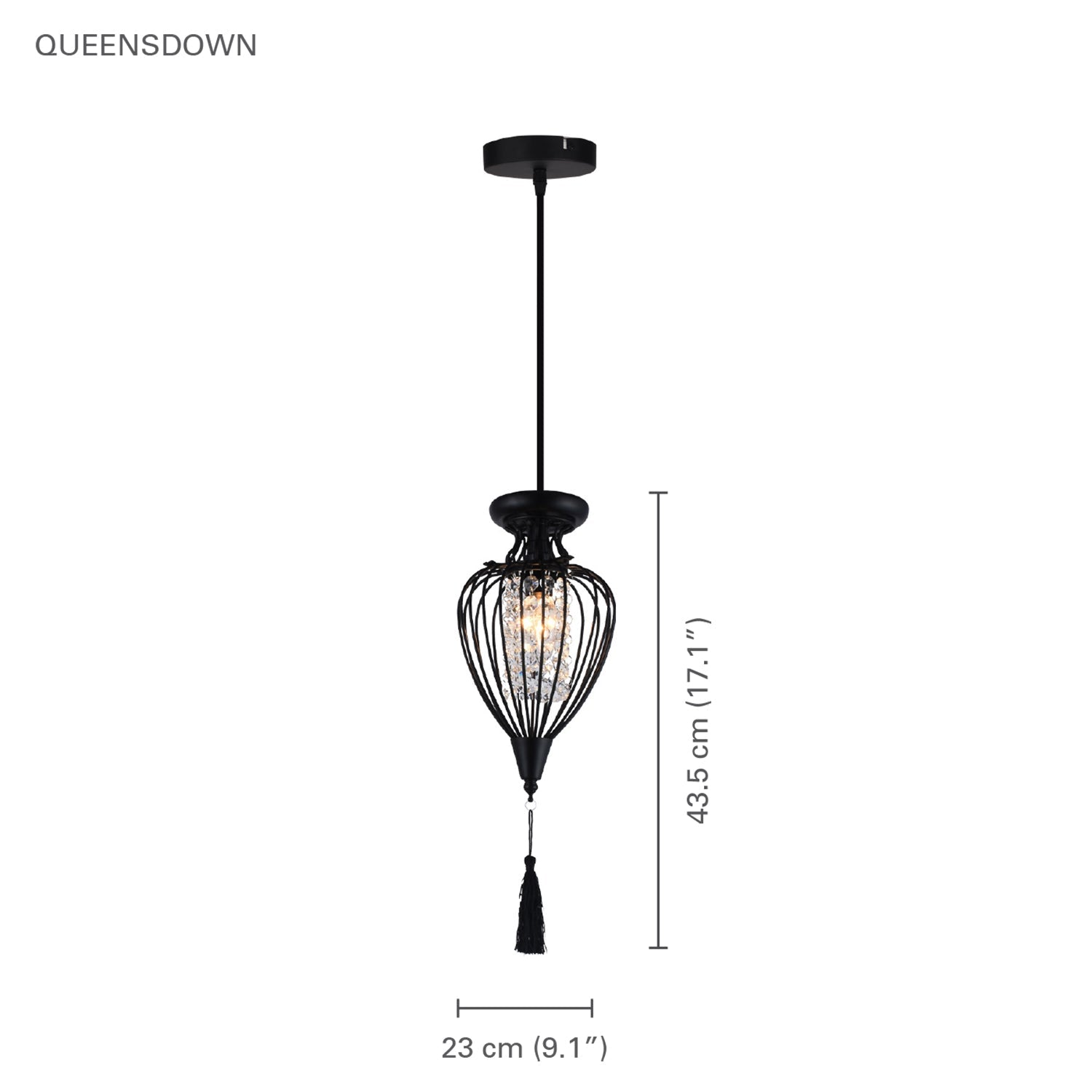 Xtricity - Luminaire Suspendu à 1 Lumières, Largeur de 9.1'', De la Collection QueensDown, Noir - Simple Boutique