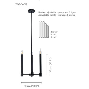 Xtricity - Luminaire Suspendu à 3 Lumières, Largeur de 13'', De la Collection Toscana, Noir - Simple Boutique