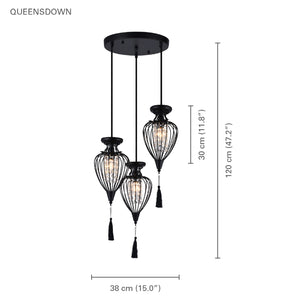 Xtricity - Luminaire Suspendu à 3 Lumières, Largeur de 15'', De la Collection QueensDown, Noir - Simple Boutique