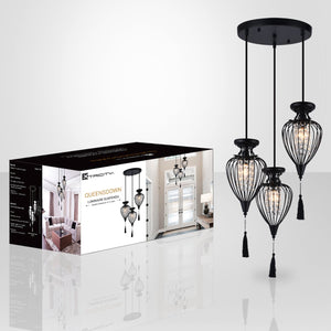 Xtricity - Luminaire Suspendu à 3 Lumières, Largeur de 15'', De la Collection QueensDown, Noir - Simple Boutique