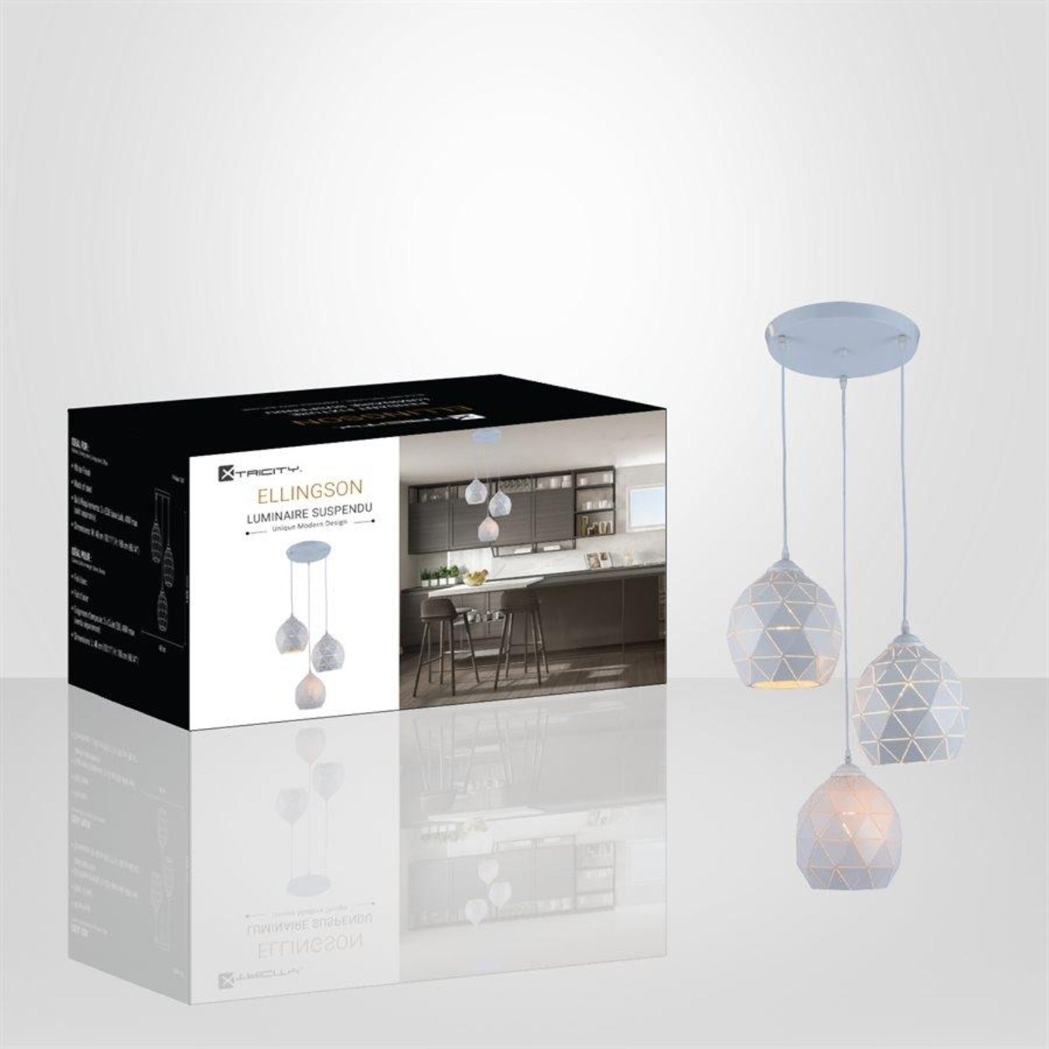 Xtricity - Luminaire Suspendu à 3 Lumières, Largeur de 18.11'', De la Collection Ellingson, Blanc - Simple Boutique