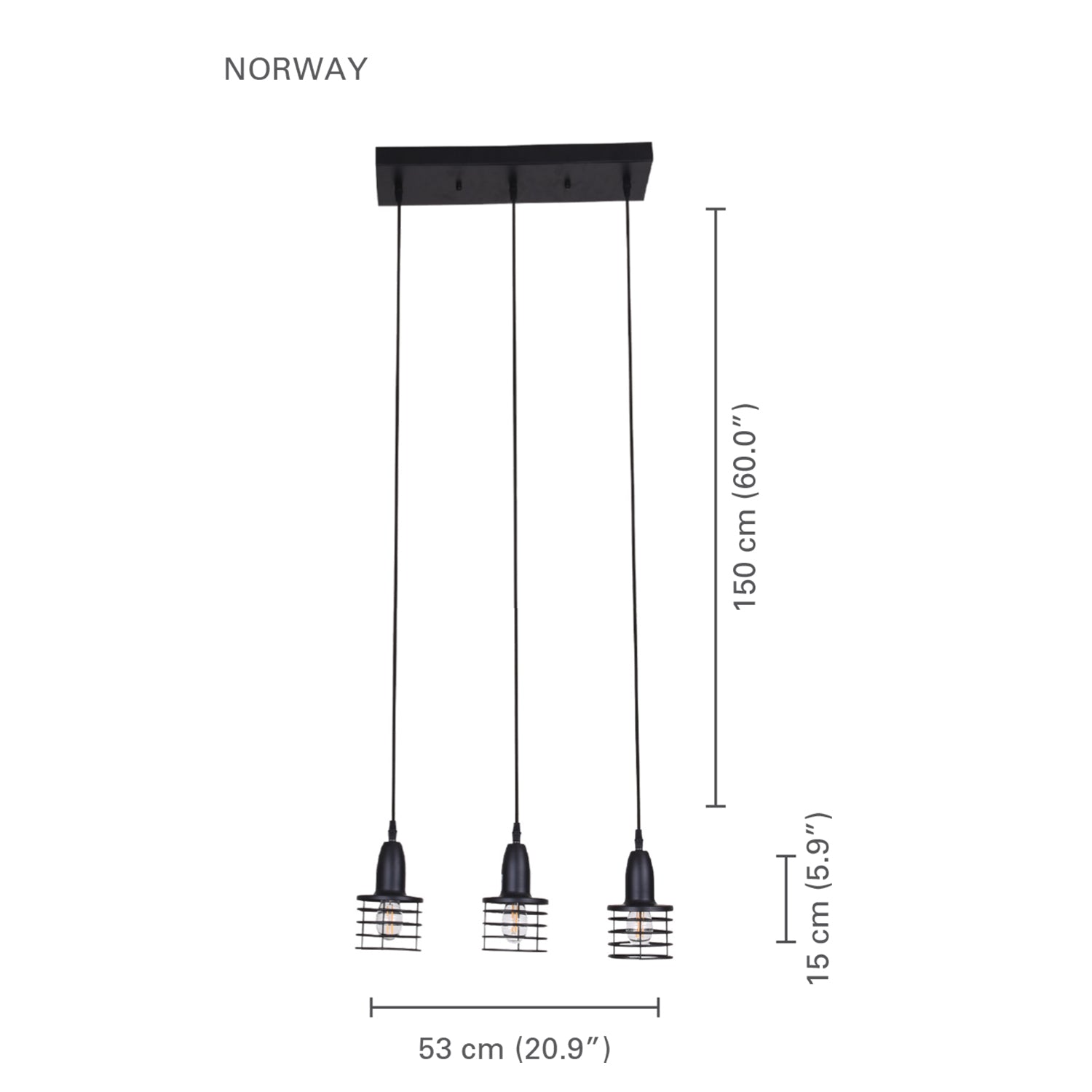 Xtricity - Luminaire Suspendu à 3 Lumières, Largeur de 20.86'', De la Collection Norway, Noir - Simple Boutique