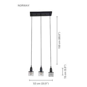 Xtricity - Luminaire Suspendu à 3 Lumières, Largeur de 20.86'', De la Collection Norway, Noir - Simple Boutique