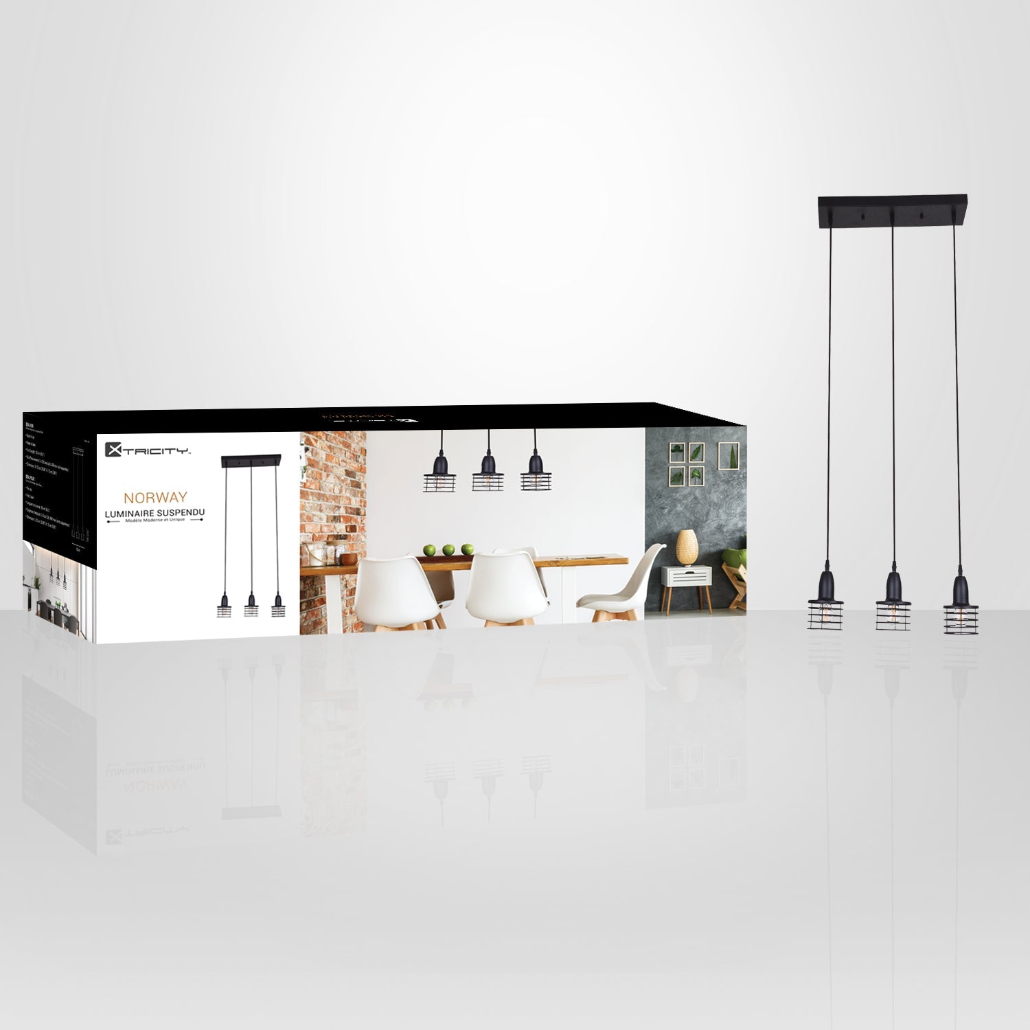 Xtricity - Luminaire Suspendu à 3 Lumières, Largeur de 20.86'', De la Collection Norway, Noir - Simple Boutique