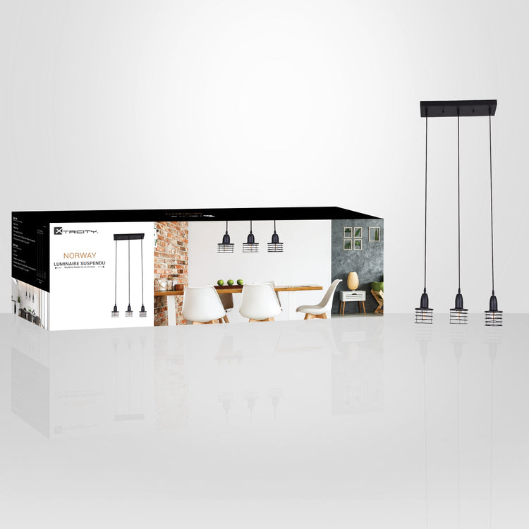 Xtricity - Luminaire Suspendu à 3 Lumières, Largeur de 20.86'', De la Collection Norway, Noir - Simple Boutique