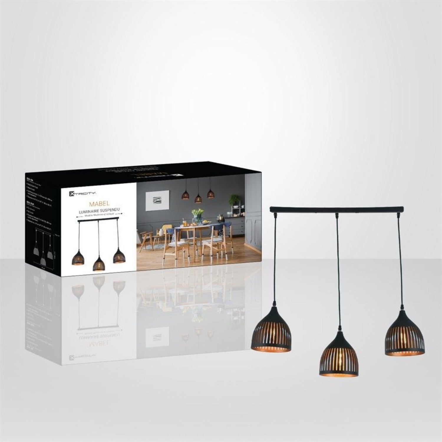Xtricity - Luminaire Suspendu à 3 Lumières, Largeur de 24'', De la Collection Mabel, Noir - Simple Boutique