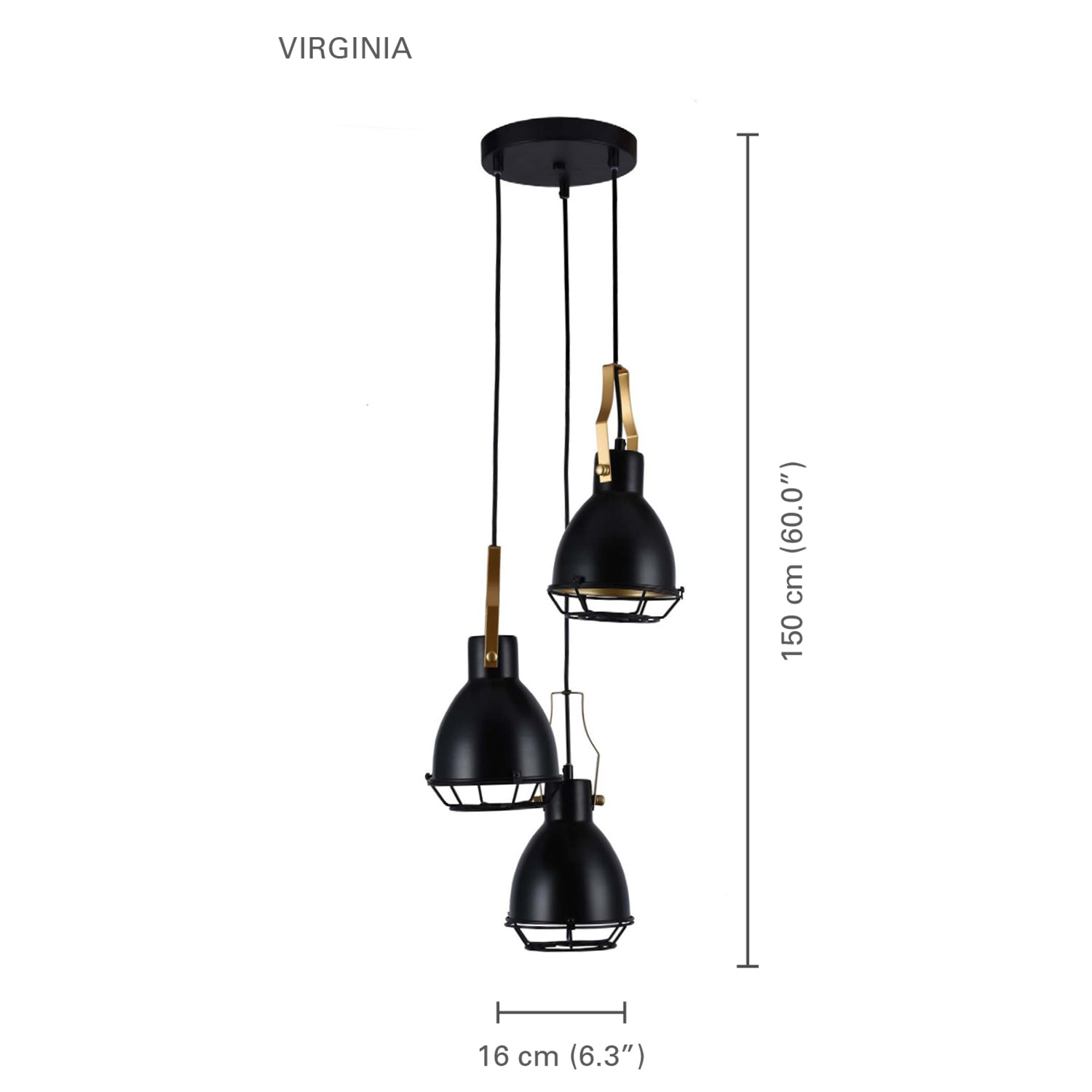 Xtricity - Luminaire Suspendu à 3 Lumières, Largeur de 6.2'', De la Collection Virginia, Noir - Simple Boutique