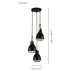 Xtricity - Luminaire Suspendu à 3 Lumières, Largeur de 6.2'', De la Collection Virginia, Noir - Simple Boutique
