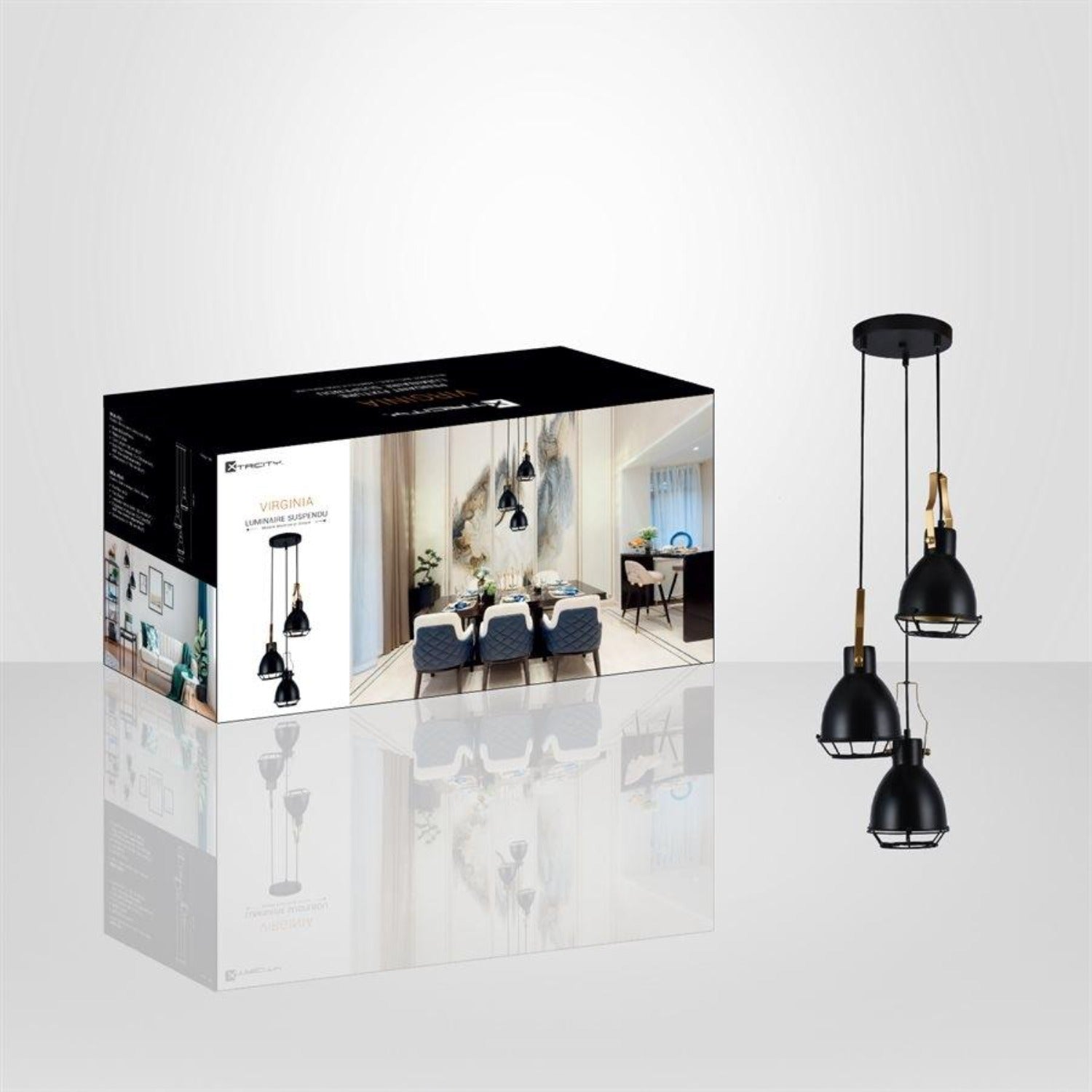 Xtricity - Luminaire Suspendu à 3 Lumières, Largeur de 6.2'', De la Collection Virginia, Noir - Simple Boutique