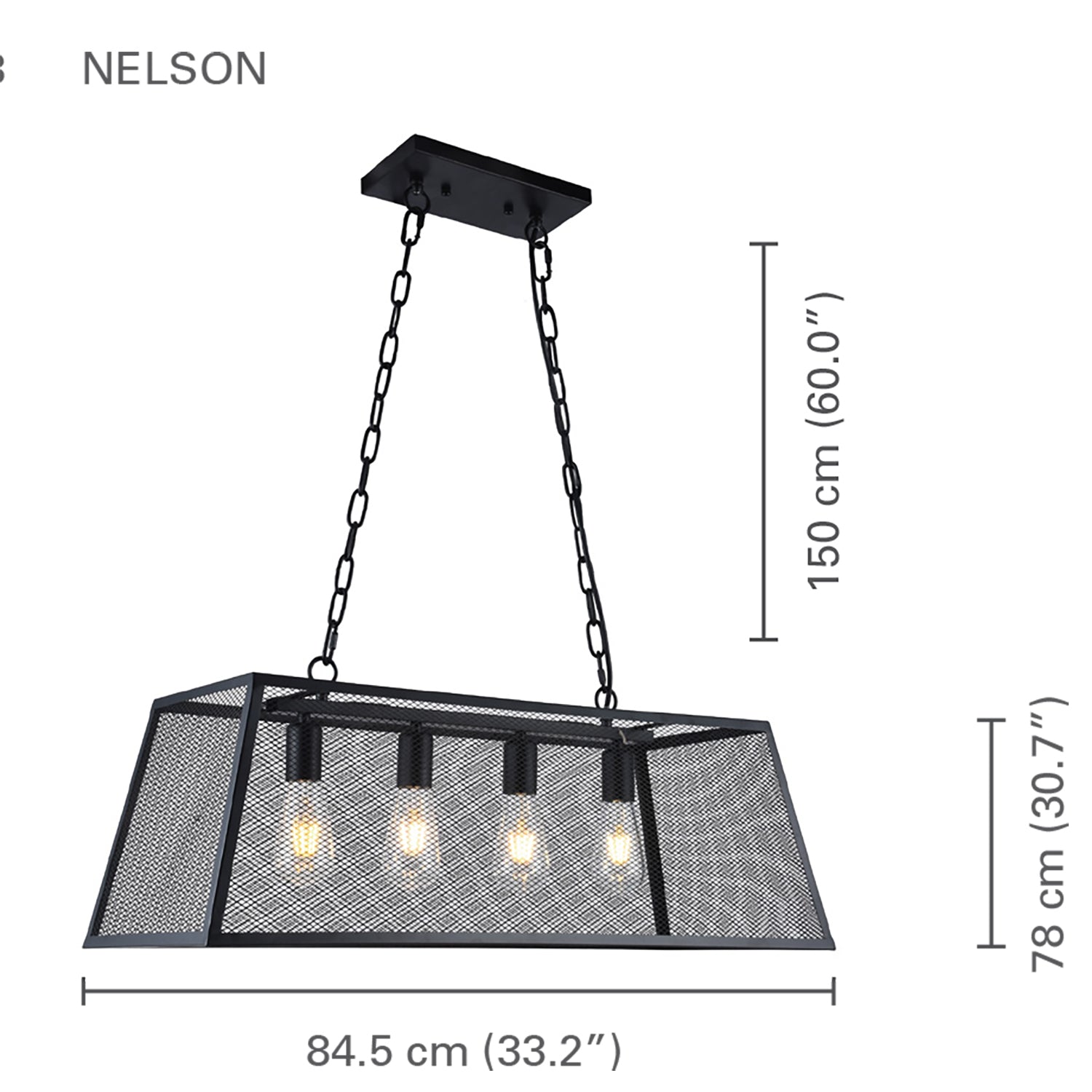 Xtricity - Luminaire Suspendu à 4 Lumières, Largeur de 33.2'', De la Collection Nelson, Noir - Simple Boutique